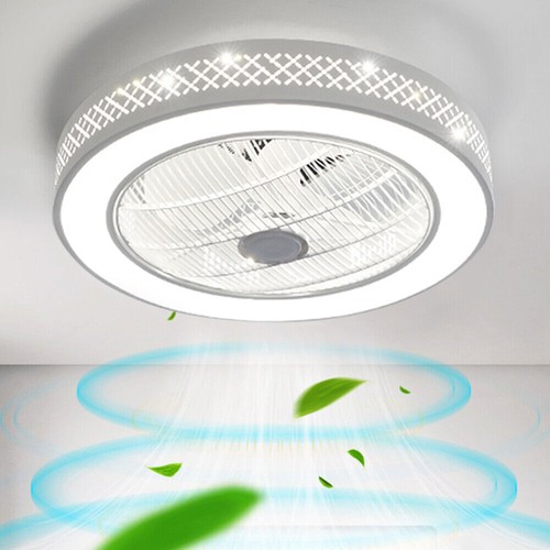 20'' Modern Ceiling Fan Dimmable LED Light Flush Mount Chandelier Remote Control - Picture 3 of 19