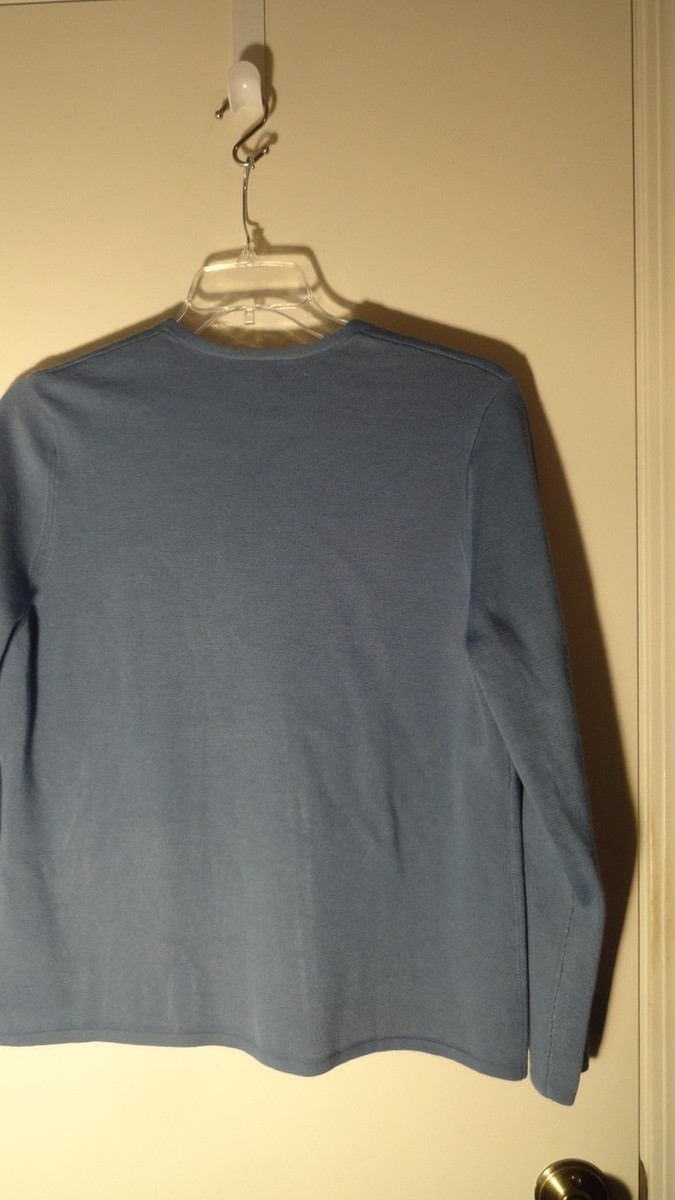 Pull Lands’ End – Taille L/P (Large Petite) – Bleu – Col V – Fermeture éclair Devant – Occasion Très Bon état