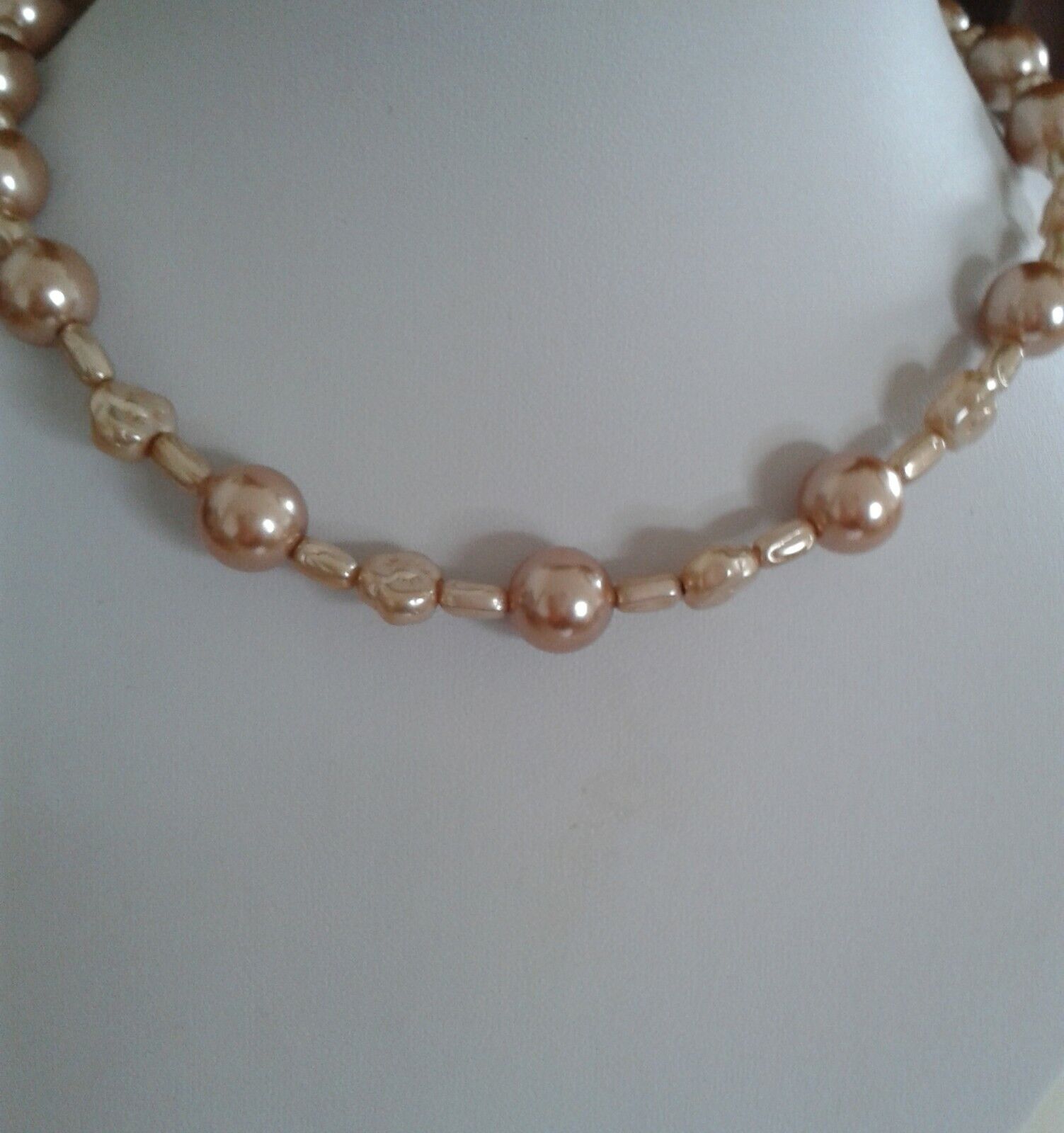 Schmuck Collier Halskette aus böhmischen Perlen in elfenbein beige 50 cm