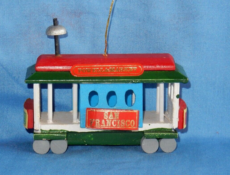 Vintage Powell & Market San Francisco CA Cable Car #375 Wood Christmas Ornament