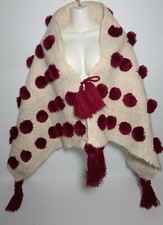 Handwoven Shawl Wrap Rebozo Cape Wool Pom Poms Chamula Mayan Chiapas Mexico Boho