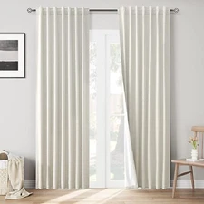 Full Blackout Curtains Linen Natural Cream Beige 84 Inch 2 Panels for Bedroom
