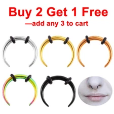 1PC Surgical Steel Buffalo Nose Ring 16G C Shape Pincher Tapers Septum w/ O-Ring