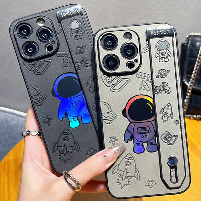HandyHülle Für iPhone 15 14 13 12 Pro Max 11 Astronauten Strap Leder Case Schutz
