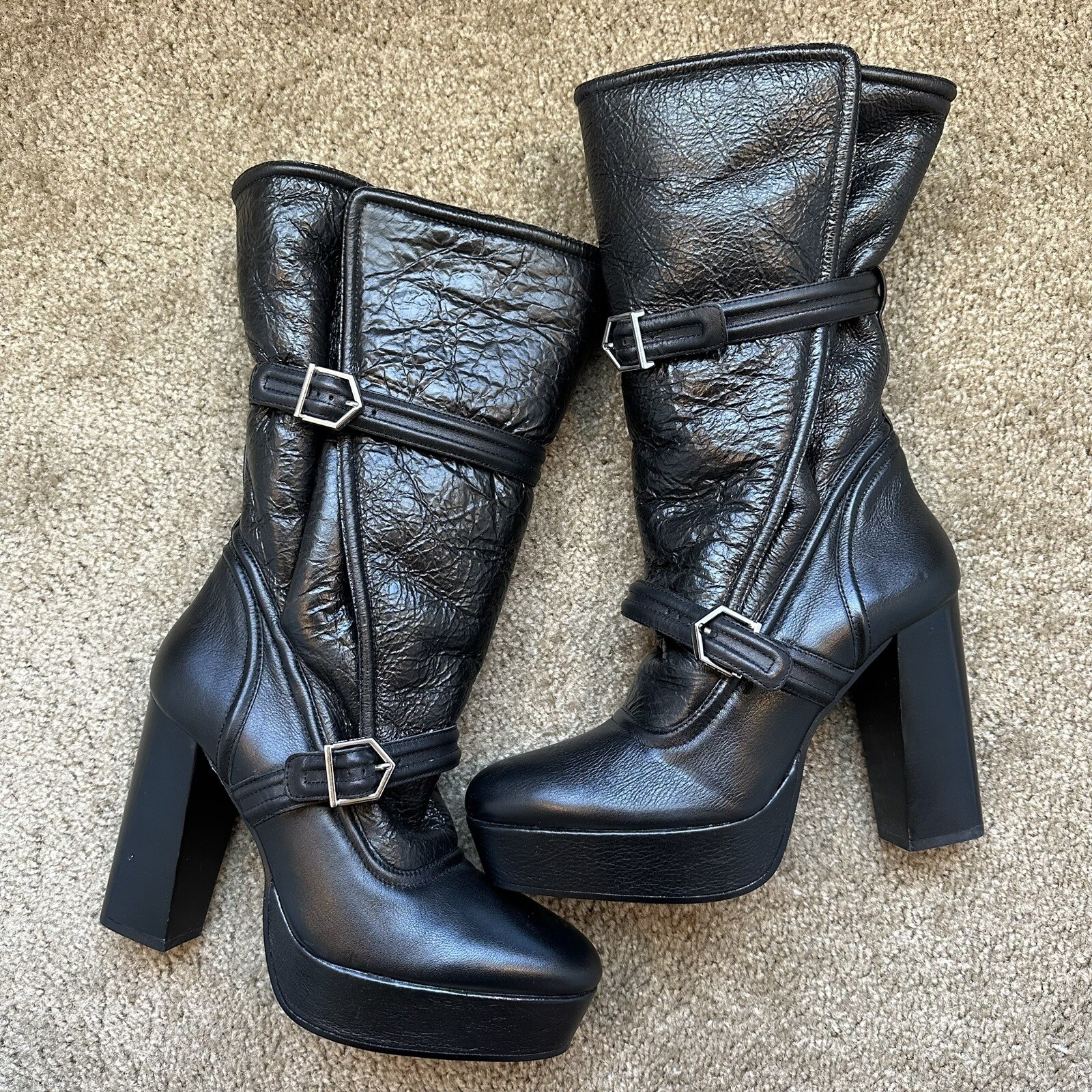 New $329 Zara SRPLS Surplus Shearling Leather Platform Boots 1907/810 Size 10 image 10