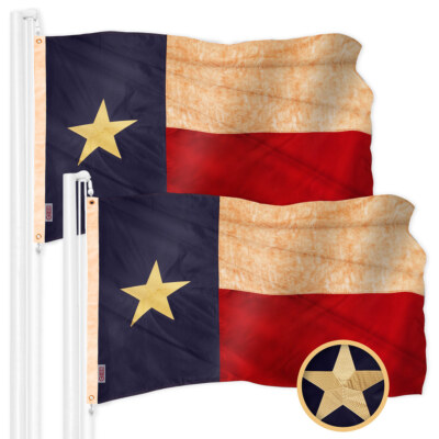 NEW G128 Texas Tea-Stained Flag 2-Pack 3x5 FT, State Embroidered 420D Polyester