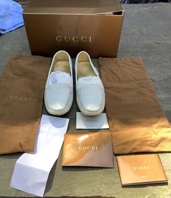 VINTAGE GUCCI MOCA PELLE S. GOMMA GREAT WHITE NAPPA MOOREA SIZE 37-RARE-BOX