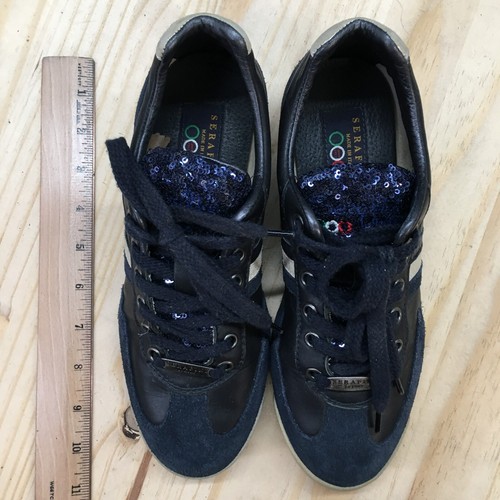 Serafini Shoes Womens 38 Sneakers Blue Leather Lace Up Round Toe Casual Low - Picture 7 of 15