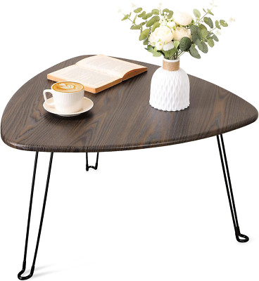 Foldable Triangle Coffee Table for Small Spaces - Rustic Brown Wood Design
