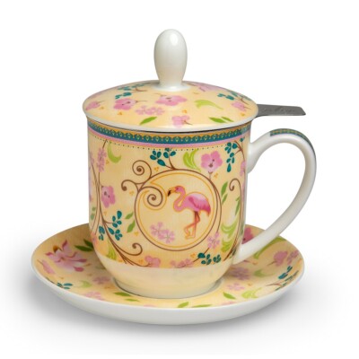 tealogic Emma Teetasse mit Sieb und Deckel Fine Bone China Porzellan