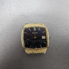 Rado Tank Watch Men 30mm Black Dial Gold Tone Date Rectangle 107.9503.2 PARTS