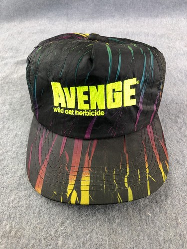 Vtg Avenge Wild Oat Herbicide Trucker Snapback Hat Cap ~ Black & Colored Oats