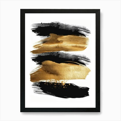 Gold und Schwarz Pinselstriche 36 Kunst Gerahmt Wandbild Poster Leinwanddruck Bild
