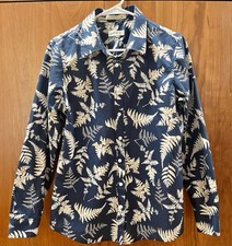 Orvis Women Wrinkle Resist Cotton Button Long Sleeve, Blue W Fern Design Size 10