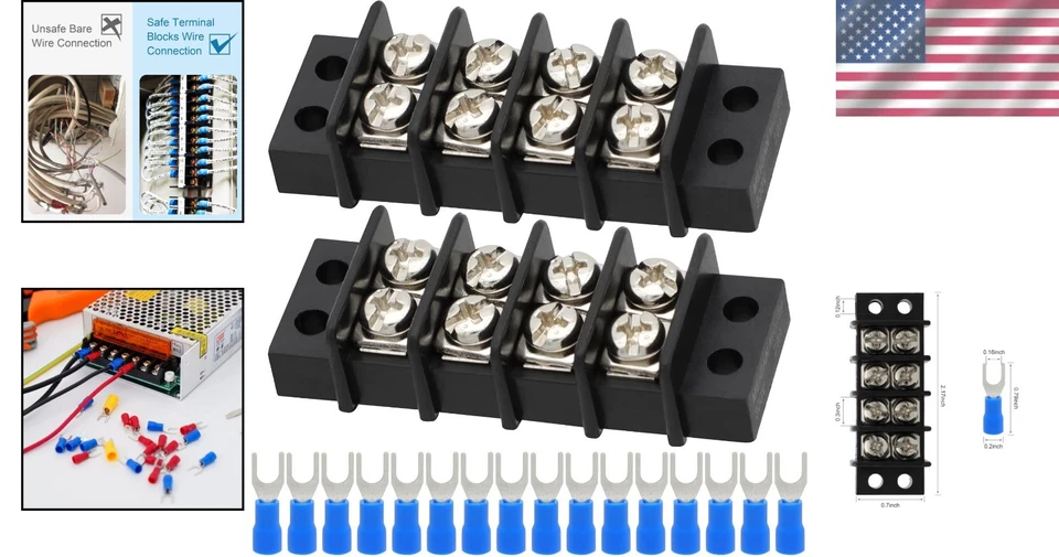 Efficient Wiring Solution: 2 Pack 4 Circuit Terminal Blocks with 16 Connectors - Image 2 of 4