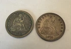 Pair Of 1876 CC Seated Liberty Silver Quarters Great Detail Carson City Rare Coi