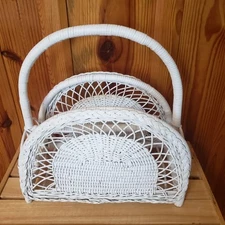 Vtg Wicker Magazine Holder Rack Divided With Handle Flaw 16"X8.5"X16.75"
