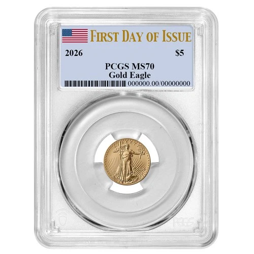 2026 $5 1/10-oz American Gold Eagle PCGS MS70 FDOI Flag Label