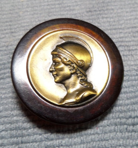 Antique Bakelite Metal Lady Cameo Head Button Tested 1-3/8" Inch Root Beer
