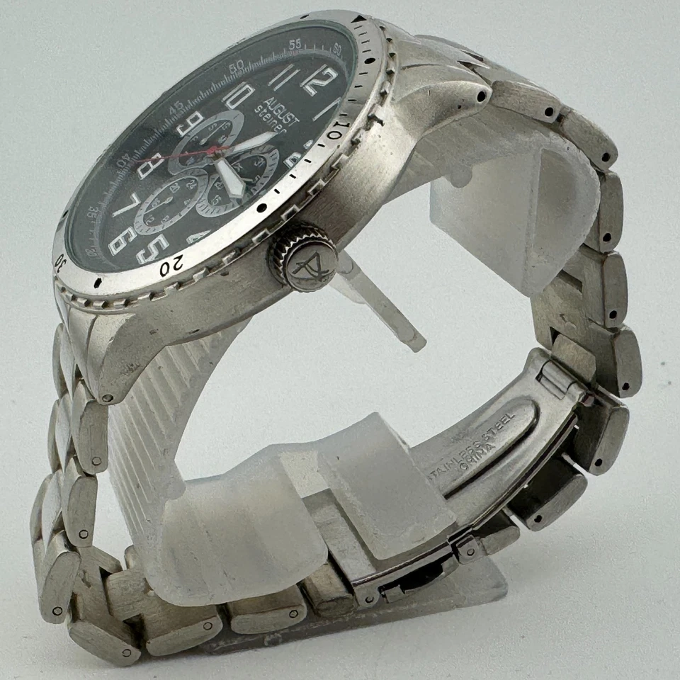 August Steiner 石英手表男士 30 米银色黑色日期模拟全新电池 8 — 第 4/4 张图片