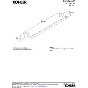 KOHLER K-73141-CP Composed 18-Inch Bathroom Towel bar, Polished Chrome