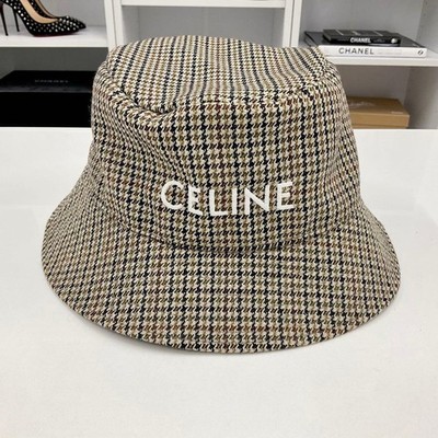 Celine Logo Wool Houndstooth Bucket Hat Brown