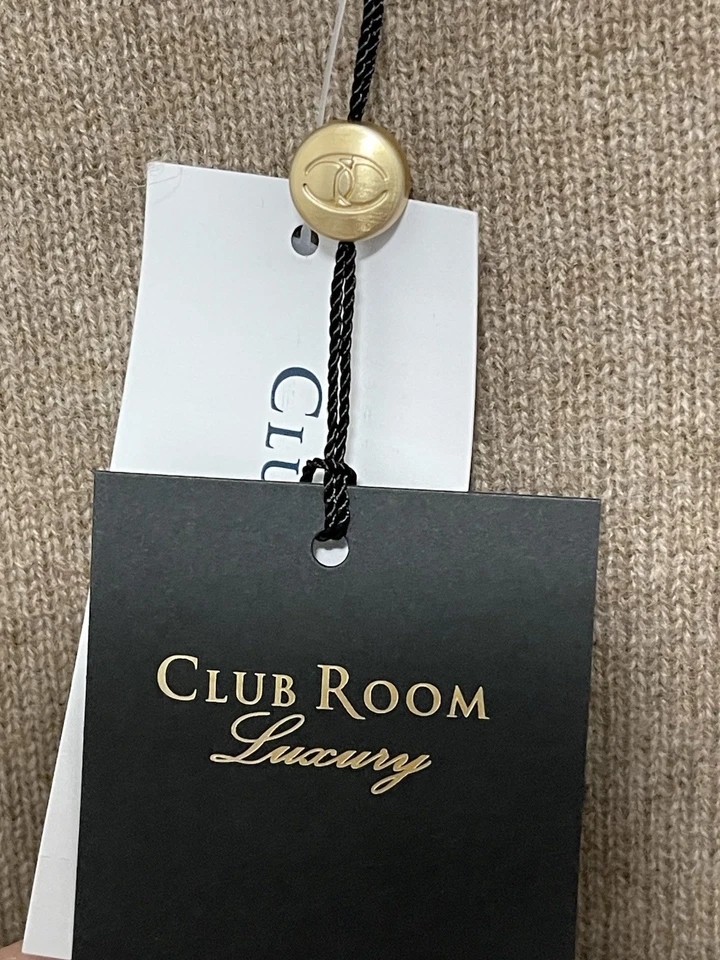 Suéter de lujo de cachemir cuello redondo color natural oscuro talla pequeña para hombre Club Room  Foto 3 de 4