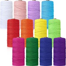 12 Rolls Macrame Cord, 3 mm x 1308 Yards Natural Cotton Twine, Colored Macram...
