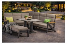 Darwin 7 Seater Corner Sofa Set - Premium Aluminium Garden Furniture with Teak W