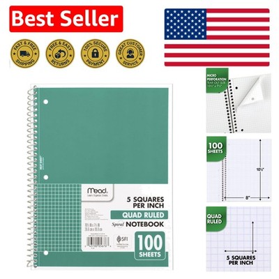 Mead 1 Subject Spiral Notebook: 100 Graph Ruled Sheets, 7-1/2'' x 10-1/2''