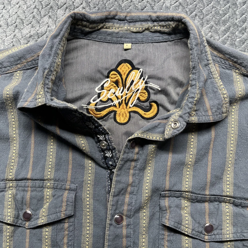 Camisa Scully Para Hombre Talla L Bordada Occidental Gris Perla A Presión Floral Azteca Foto 2 de 4