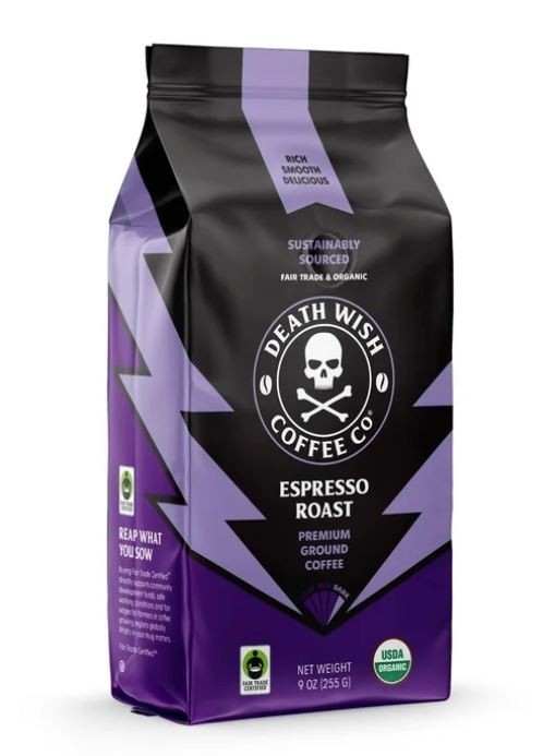 Death Wish Coffee, Organic and Fair Trade, Espresso Roast, Ground Coffee, 9oz.