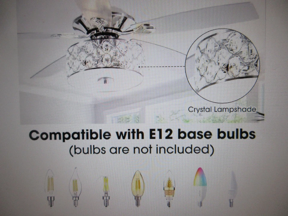 Matrix Decor 52 in. Chrome Crystal Chandelier Ceiling Fan with Light & Remote - Image 4 of 4