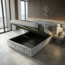 Image of OTTOMAN STORAGE BED PANEL PLUSH VELVET UPHOLSTERED BED FRAME- HEADBOARD