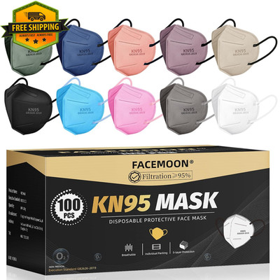 100 Pack KN95 Face Masks Disposable 5-Layer Adjustable 10 Colors Adult Set