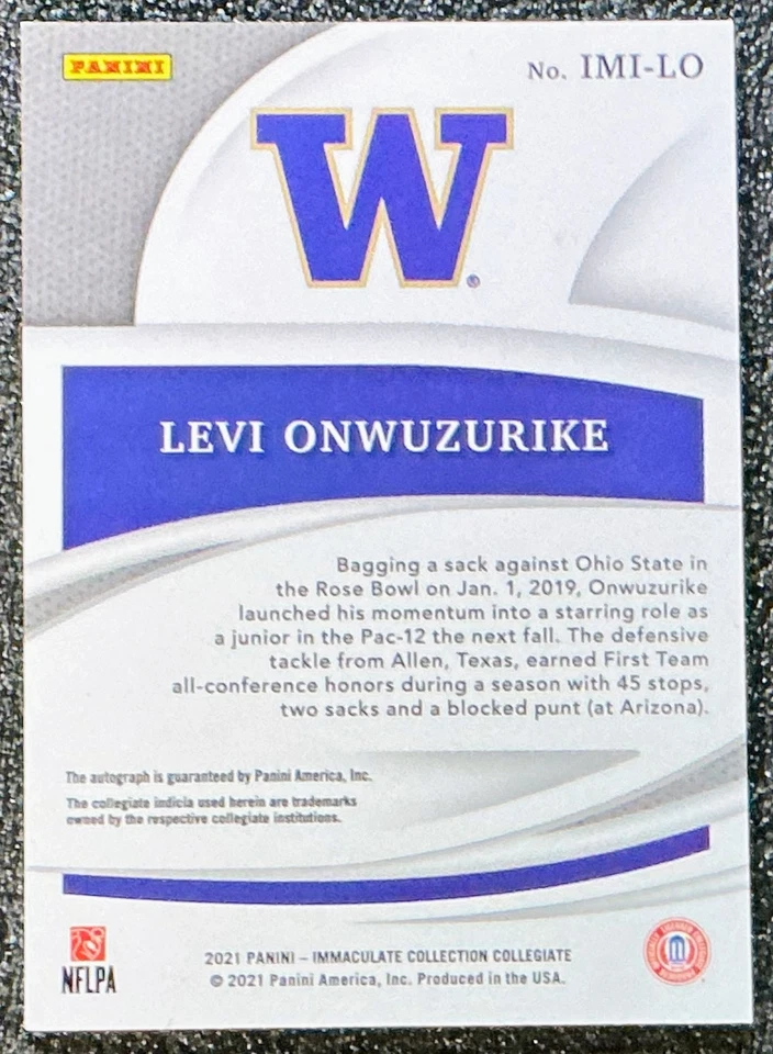 Levi Onwuzurike 2021 Immaculate Collegiate #IMI-LO Introductions /99 (RC, AU) - Image 2 of 2