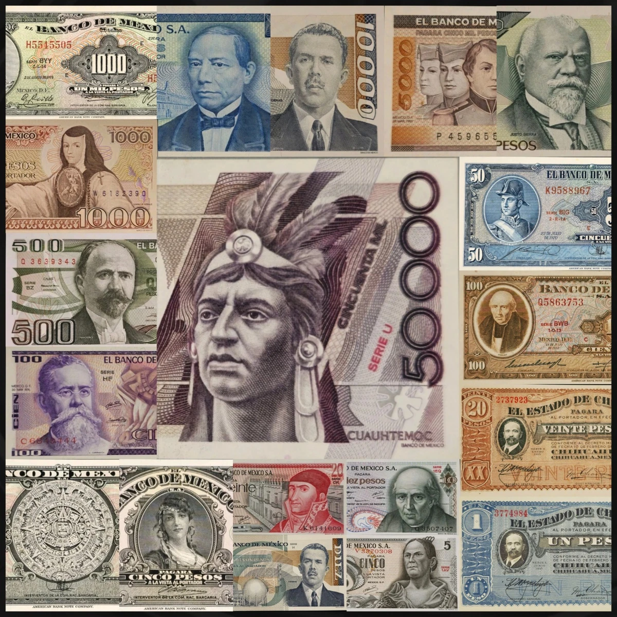 メキシコ旧紙幣 7種セット Banco de Mexico メキシコ旧紙幣 7種セット メキシコ旧紙幣 7種セット Banco de Mexico メキシコ旧紙幣 7種セット