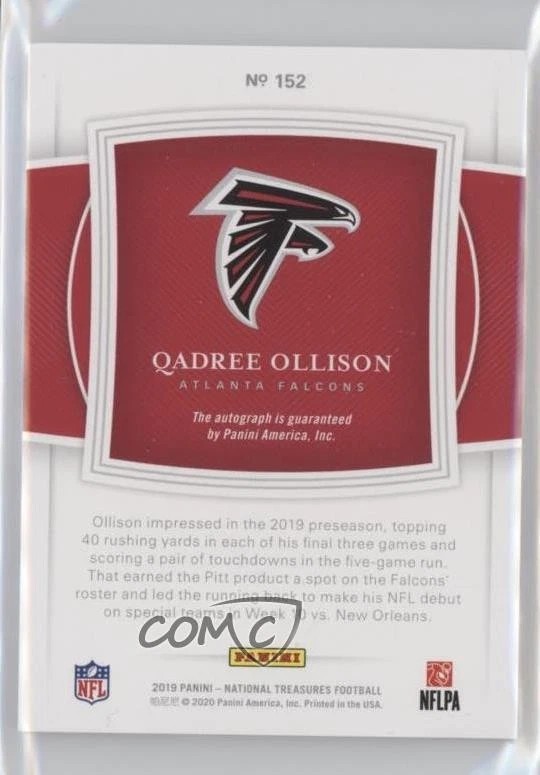 2019 National Treasures Signatures Holo Silver /25 Qadree Ollison Rookie Auto RC - Image 2 of 2