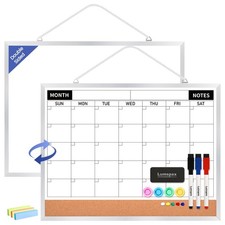 Monthly Calendar Dry Erase Board for Wall, 17"x13" Double-Sided Magnetic Cale...