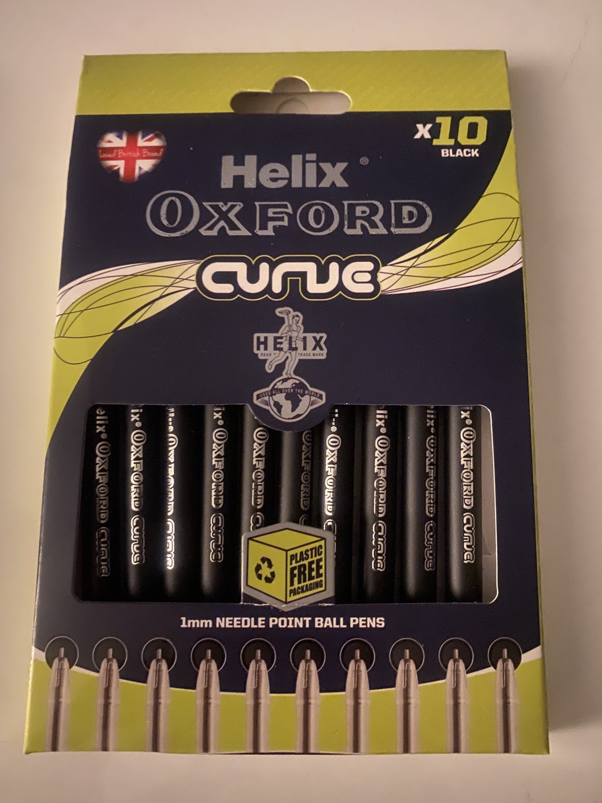 Helix Oxford Curve Needle Ballpoint Pens Black Ink x10 Pack Back to School