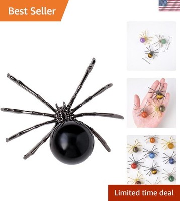 Elegant Crystal Spider with Natural Obsidian - Perfect Tabletop Halloween Decor