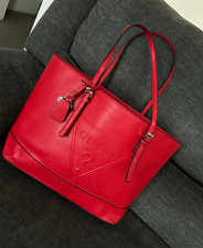 GUESS Red Saffiano Faux Leather Tote Handbag