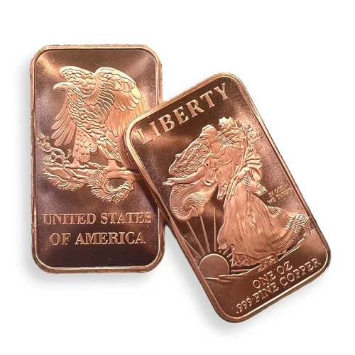 Walking Liberty 1oz .999 fine copper bar by Unique Metals with plastic capsule