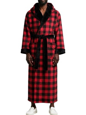Alexander Del Rossa Mens Robe, Plush Fleece Hooded Bathrobe Men 