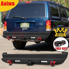 Steel Rear Bumper For 1989-2001 Jeep Cherokee Xj Black With D-rings Led Lights