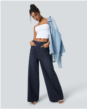 Halara High Waisted Pockets Washed Casual Wide Leg Jeans Size Large Tall