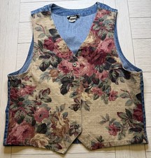 VTG Stampede Women Sz L Tapestry Floral 100 Cotton Denim Vest Cottage Boho