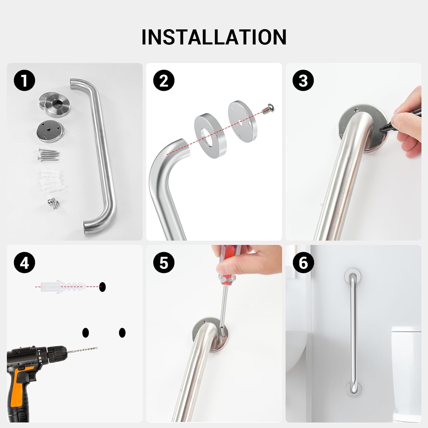 16 Inch Grab Bars for Bathtubs and Showers Brushed 16 Inch, Nickel 