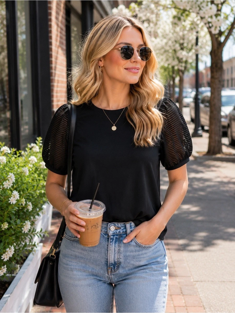 Puff Sleeve T-Shirt Tops for Women for sale | eBay