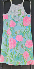 ​NWT Lilly Pulitzer Mila Shift Dress Blue Peony Lace High Neck Zipper Sz 12